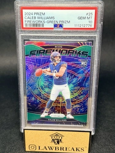 2024 PRIZM FIREWORKS GREEN PRIZM - ROOKIE RC #25 - CALEB WILLIAMS - PSA GEM 10