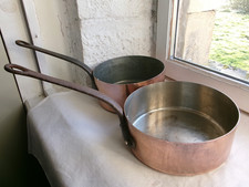 Pentole francesi 2 pentole in rame, manici in ferro rivetti in metallo marcate made in France