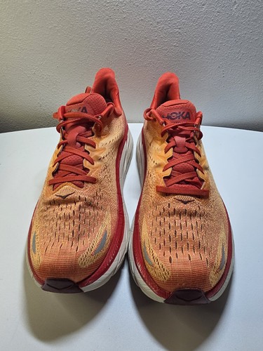 Size 11 D - Hoka One One Men's Clifton 8 Orange Red White Running Shoes Sneakers - Picture 2 of 8