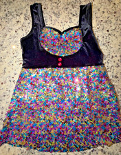 Womens ASM Adult Small Curtain Call Costume Dress with Rainbow Sequins  Sparkle