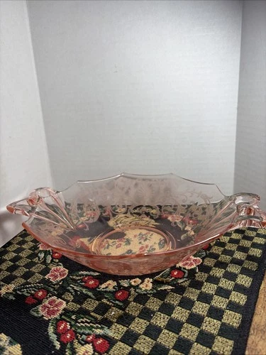 Vintage Fostoria Depression Glass Bowl With Handles Pink 10.75 Inches