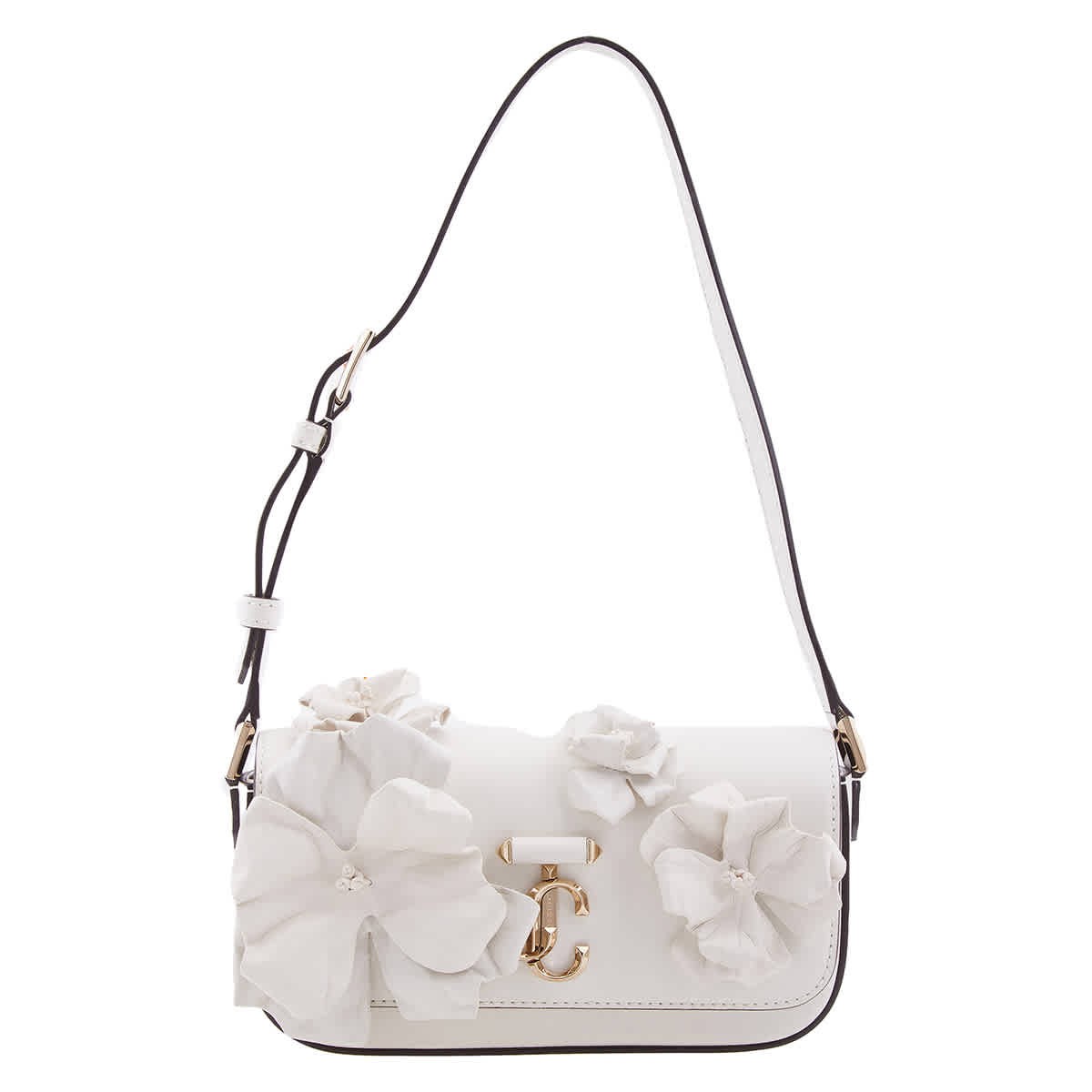 Jimmy Choo Avenue Floral Applique Shoulder Bag J000163631-LATTE/LIGHT GOLD