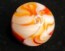 Orange Flame White SWIRL - Christensen Alley Toy Glass Vintage Marble .69" NM