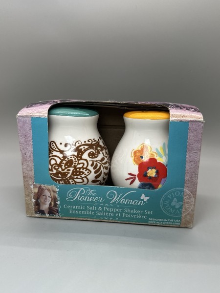 Juego de coctelera de cerámica para sal y pimienta The Pioneer Woman Flea Market - Nuevo en paquete