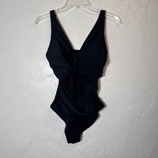 NWOT Black One Piece Swimsuit Size Medium Slimming Criss Cross Front Adjustable