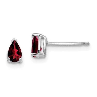 14k White Gold Pear Garnet Stud Earrings for Women 0.42gm L-6 mm