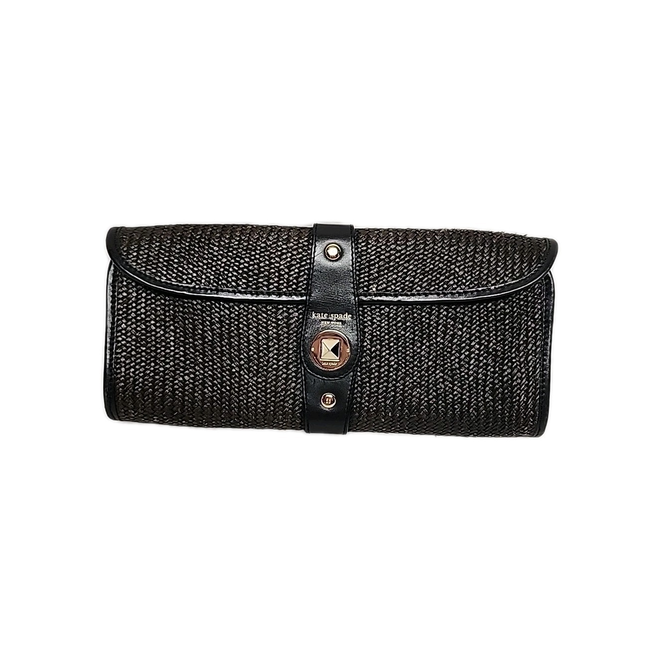 Kate Spade New York Straw Clutch with Brown Leather Trim