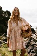 Daughters of India Kyra Apricot Blush Floral Mini Dress - Size M