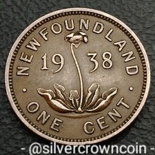 Newfoundland 🇬🇧 1 Cent 1938. KM#18. 1d One Penny coin. Pitcher Plant. Flower.