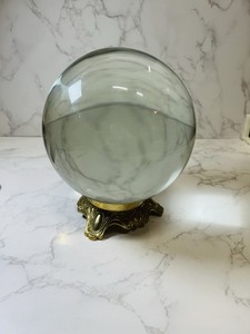 Large HEAVY Clear Glass Crystal Fortune Teller Ball CollectibleWith Brass Stand