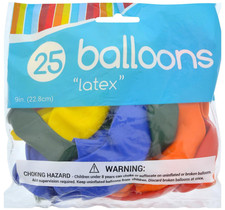  25 pack ASSORTED COLORS Party Balloons 9-inch Latex Biodegradable