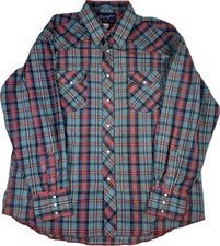 Vintage Wrangler X Long Tails Shirt Mens 17.5 XL Red Blue Plaid Pearlsnap Cowboy