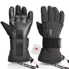 devembr Snowboarding Gloves with Wrist Guards, Ski Gloves Touchscreen Black