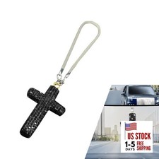 Bling Cross Car Mirror Hanging Accessories, Crystal Rhinestone Rear View Black