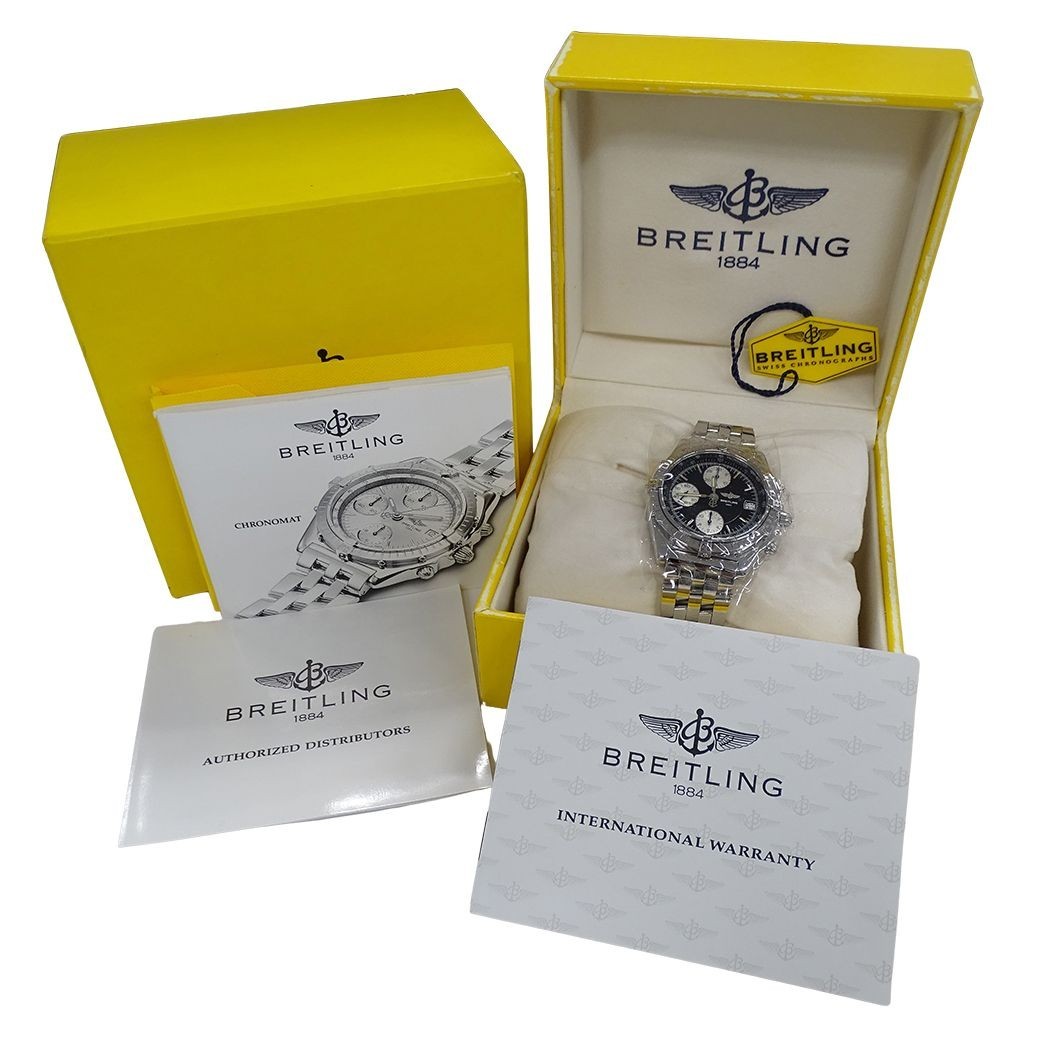 BREITLING Chronomat Chrono A13050 SS Auto Black Silver Date Men's phx6g1dv