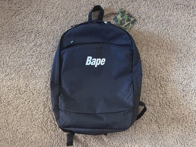 A Bathing Ape BAPE Logo Backpack Daypack Black Spell Out College Authentic New