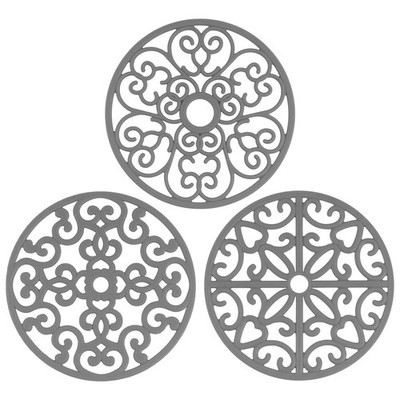 CHEFBEE 3PCS Silicone Trivet Mat - Flexible Non-Slip Heat Resistant Gray 