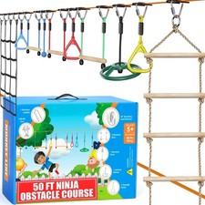 Ninja Warrior Kids Obstacle Course 100ft Slackline Set with 10 Obstacles 880lb