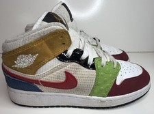 Nike Air Jordan 1 Mid SE Shoes Youth Size 5Y White Gym Red Black GS DR6957-100