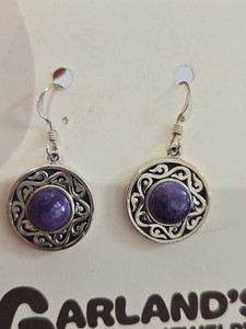 Native American Isleta Pueblo Sugilite Medallions Sterling Earrings 