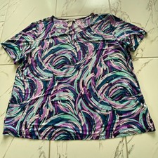 Only 9 Women 2X Multicolor Abstract Short Sleeve Pullover Top Made In USA