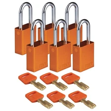 BRADY ALU-ORG-38ST-KA6PK Lockout Padlock,Al,Orange,Key Alike,PK6 55JY37