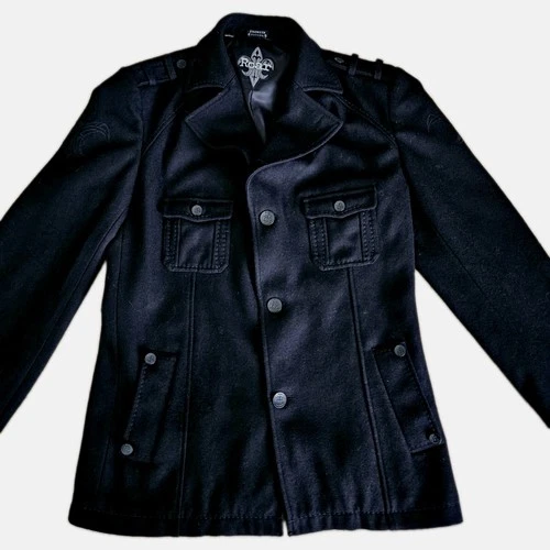 EUC Clean Roar Inspire Jacket Medium Mens Military Style Wool Blend Goth  - product listing photo