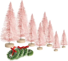 "Jlong 8PCS Artificial Mini Christmas Trees, Bottle Brush Trees with Wood Base..