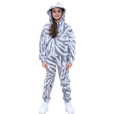 Kinder Schwarz Batik Trainingsanzug Fitness Gekürzt Kapuze Jogginghose Cord Set