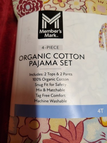 Member's Mark Toddler & Girls 4-Piece Organic Cotton Pajama Set Size 4T - Picture 6 of 6