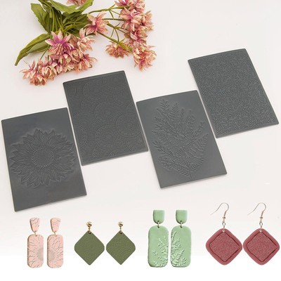 4x Polymer Clay Struktur Blätter Fondant Präger einfache Anwendung Boho Struktur Matte