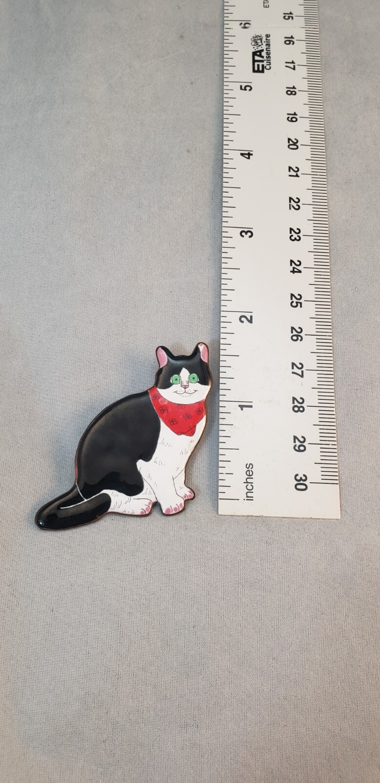 RARE Signed Elvie Zell Enamel New Old Stock Tuxedo Cat 1 Handkerchief Pin Brooch