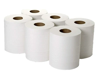 HAUSOWN 12 WHITE ROLL Centre Feed Rolls Embossed Blue Hand Towels Office Workshop 2Ply