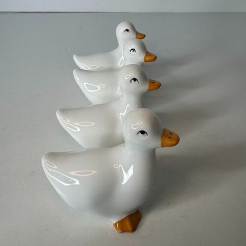 Duck Goose Napkin Rings Holders Ceramic Hand Painted Set Of 4 Taiwan VINTAGE - Picture 3 of 6