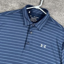 Under Armour Playoff Polo Shirt Mens XL Extra Large Blue Striped Short Sleeve