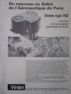 5/1973 PUB VINTEN TYP 750 70MM PANORAMA AUFKLÄRUNGSKAMERA FRANZÖSISCHE ANZEIGE