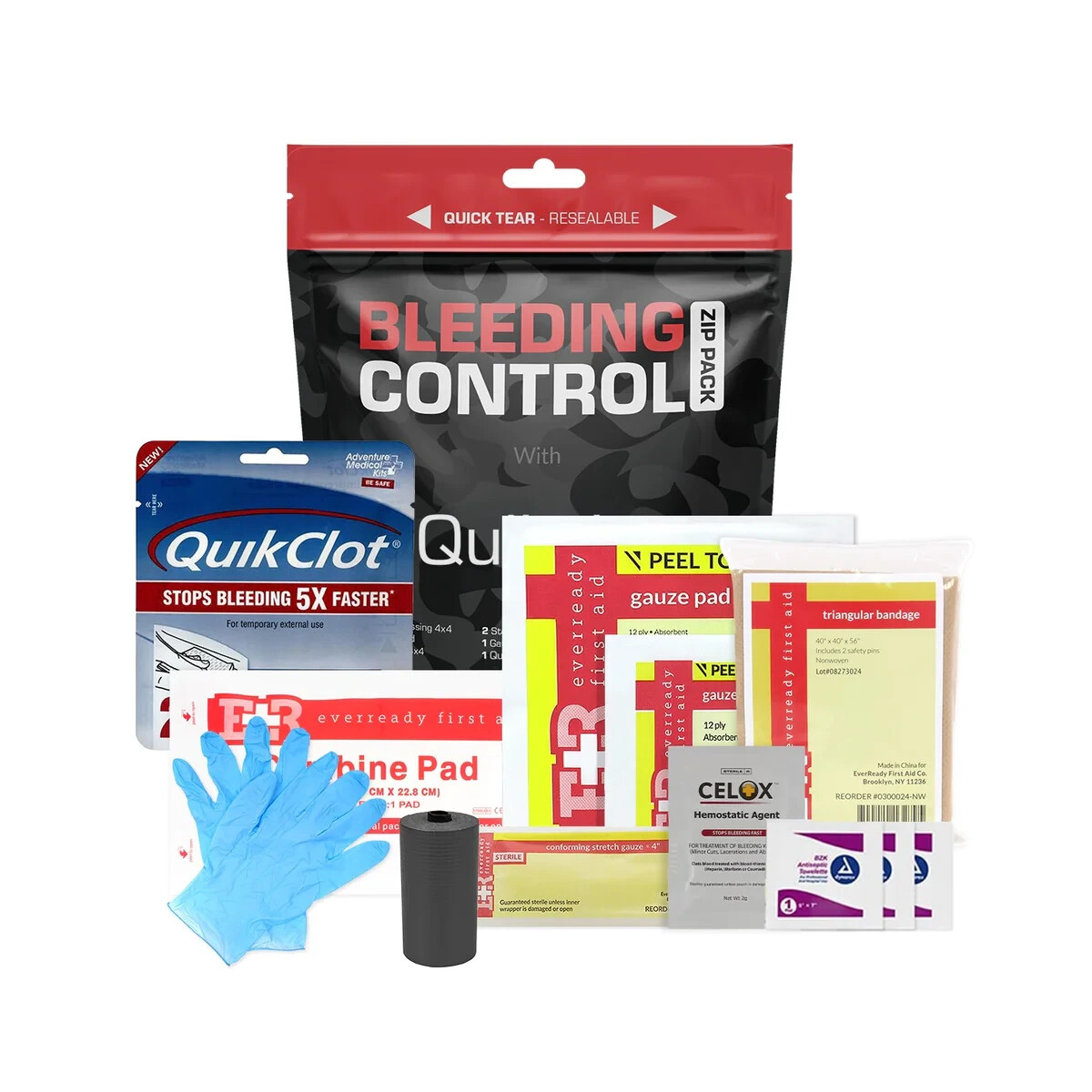 4x Stück FIRST AID Erste Hilfe Tools 2x Quikclot Combat Gaze Brandwunde