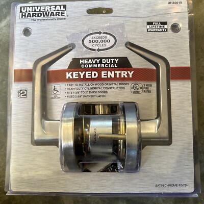 New Commercial 2-3/4'' Satin Chrome Heavy-Duty Keyed Entry Door Lever UH40019
