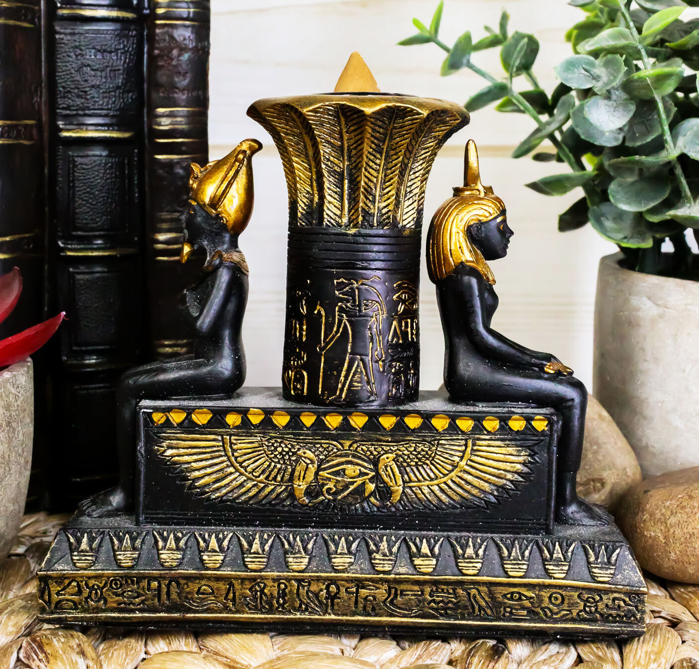 Ebros Ancient Egypt Black and Gold Seated Isis and Osiris Pi