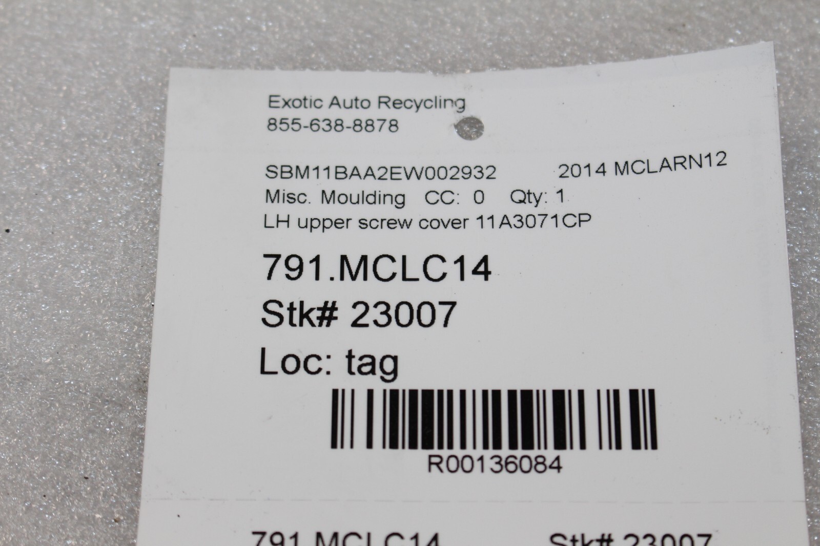McLaren MP4-12C, LH, Left, Upper Screw Cover, Blue, Used, P/N 11A3071CP