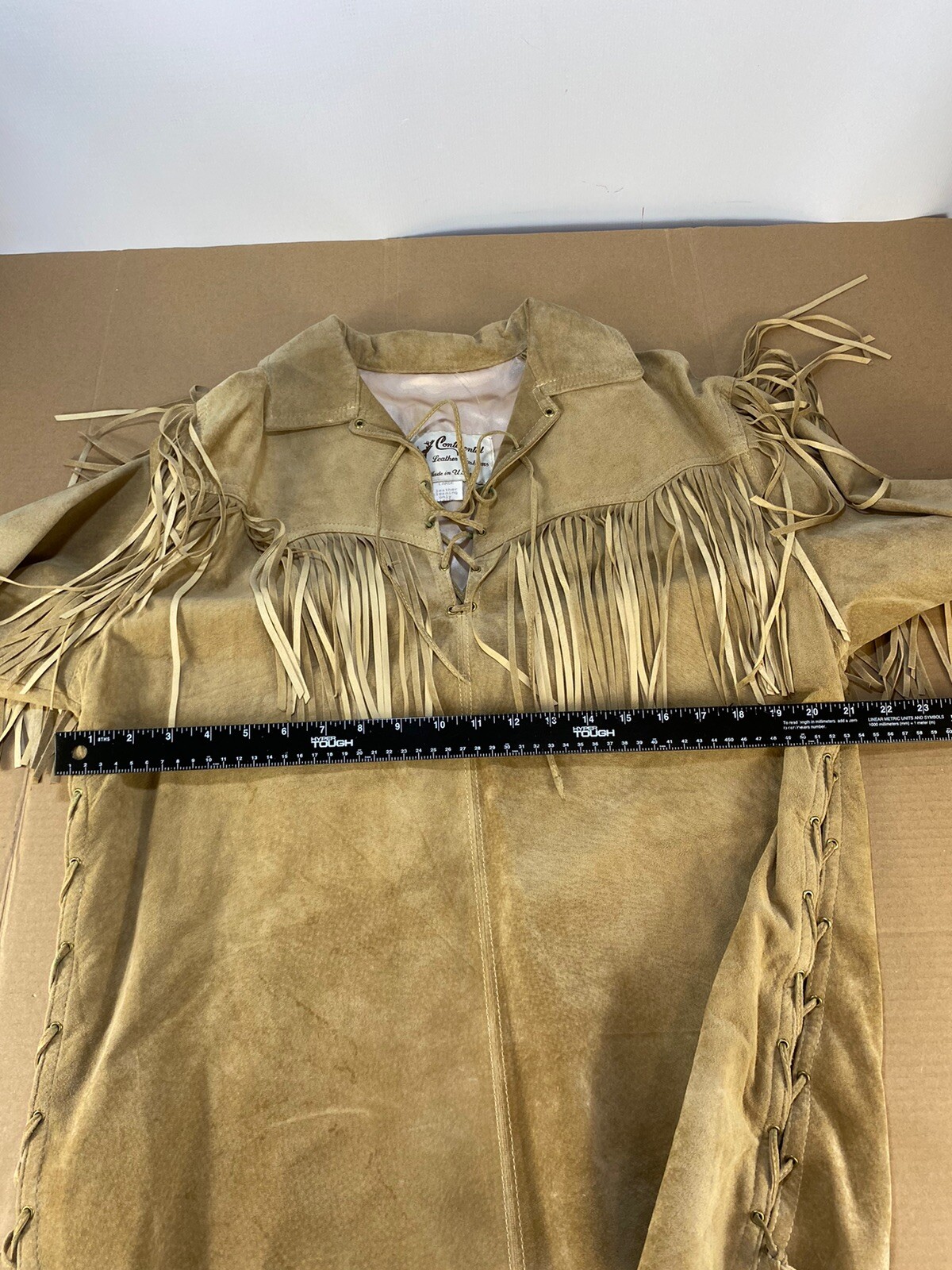 Vintage 60s 70s Womens Leather Suede Hippy Western Fringe Coat Jacket Mod Atomic image 8