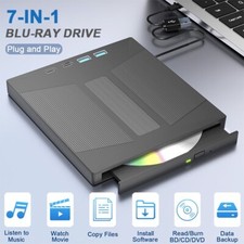 7-in-1 External Bluray Drive for Laptop PC BD/CD/DVD Optical Drive Reader Burner