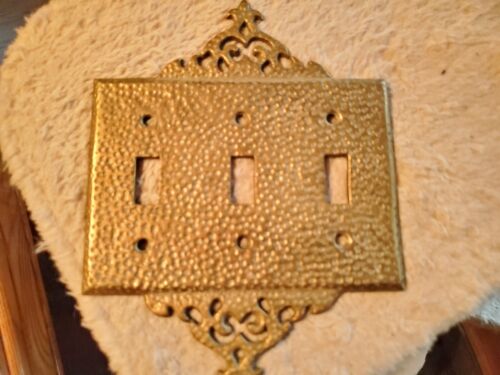 Heavy Metal Decorator Wall Plate -Triple Light Switch Cover Gold Color