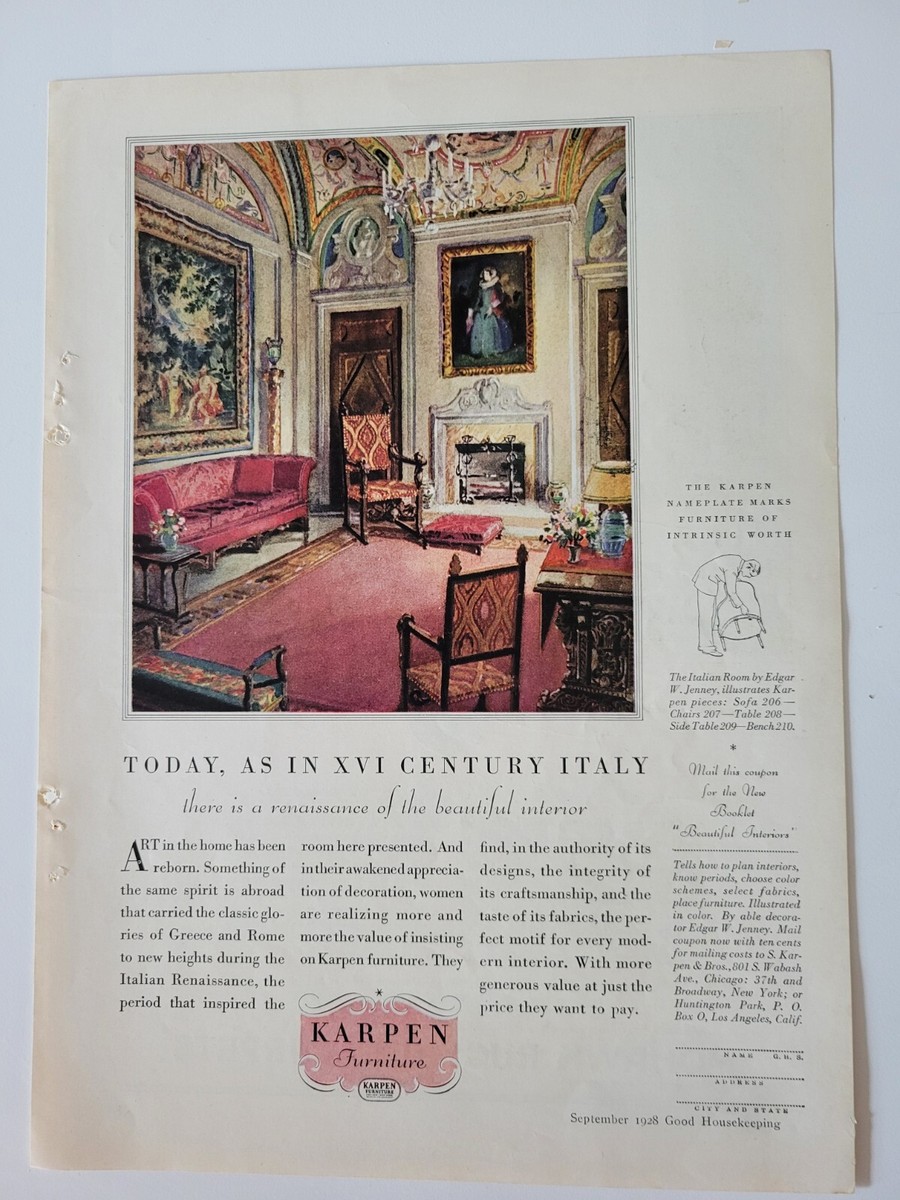 1928 Karpen Furniture XVI Century Italy renaissance style vintage  display picture 1