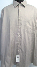 New Mens 17 1/2 Tan Reg Fit 34/35 Stretch Sheen LS Button Dress Shirt Van Heusen
