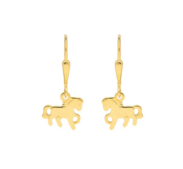 Echt Gold 333 MäDchen Pferde OhrhäNger Kinder Pony Pferd Ohrringe Ohrpendel Neu-image