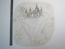 vtg 1960s 1970s Tattoo acetate stencil Dream Fantasy Castle LG. signed