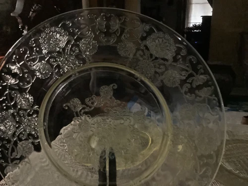 Set Of 4 Etched Yellow Depression Glass Salad Plates