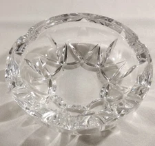 Vintage Crystal Ashtray Clear Glass Geometric Cigar Cigarette 6” Heavy MCM Deco 