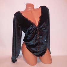 Victoria Secret Lingerie Teddy One Piece Bodysuit XL Black Velvet Long Sleeve
